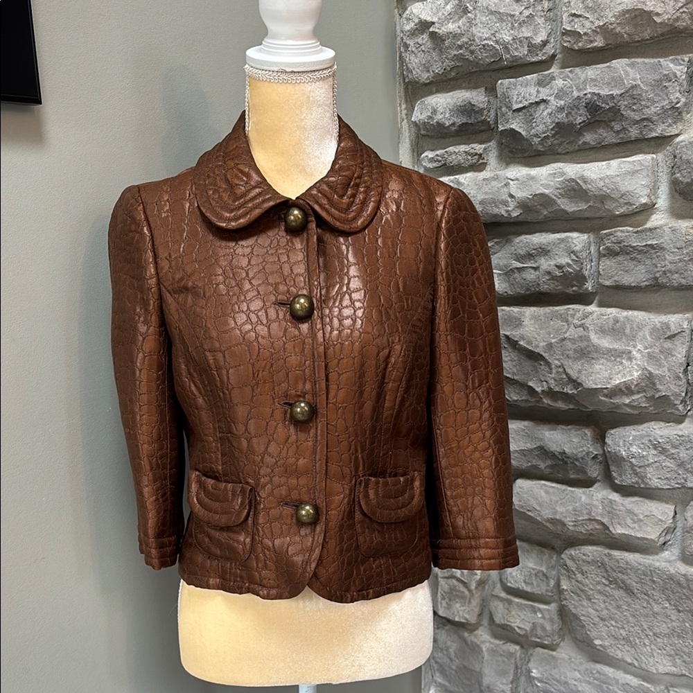 Trina Turk Brown Croc-Embossed Women's Jacket, Size 8